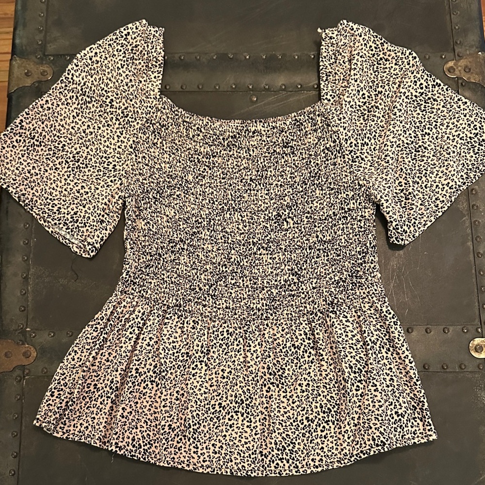 URBAN Romantics Black and White Animal Print Peplum Blouse